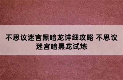 不思议迷宫黑暗龙详细攻略 不思议迷宫暗黑龙试炼